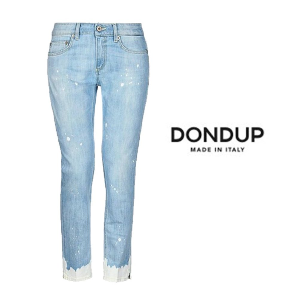 NWT Dondup Bleach Hem Splatter Cropped Slim Fit Jeans